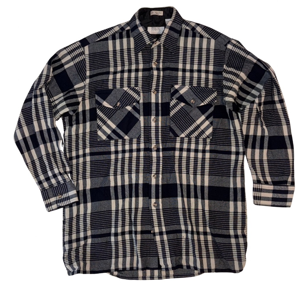 Vintage Flannel Shirt Medium Black White Plaid Korea London Fog Sterling
